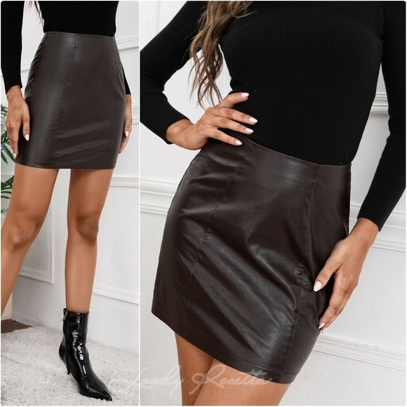 Classic Dark Brown Leather Mini Skirt - Picture 4 of 7